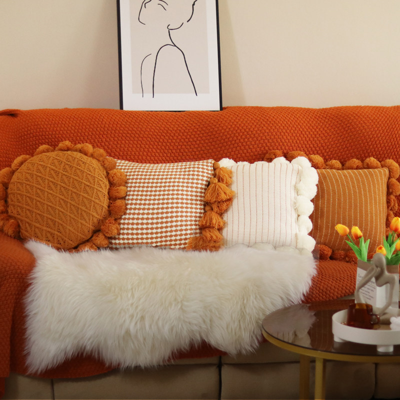 北欧风花朵沙发抱枕毛线白色球球腰枕床头网红抱枕套针织蒲团靠垫,淘宝优惠券,粉丝福利购,淘宝优惠卷