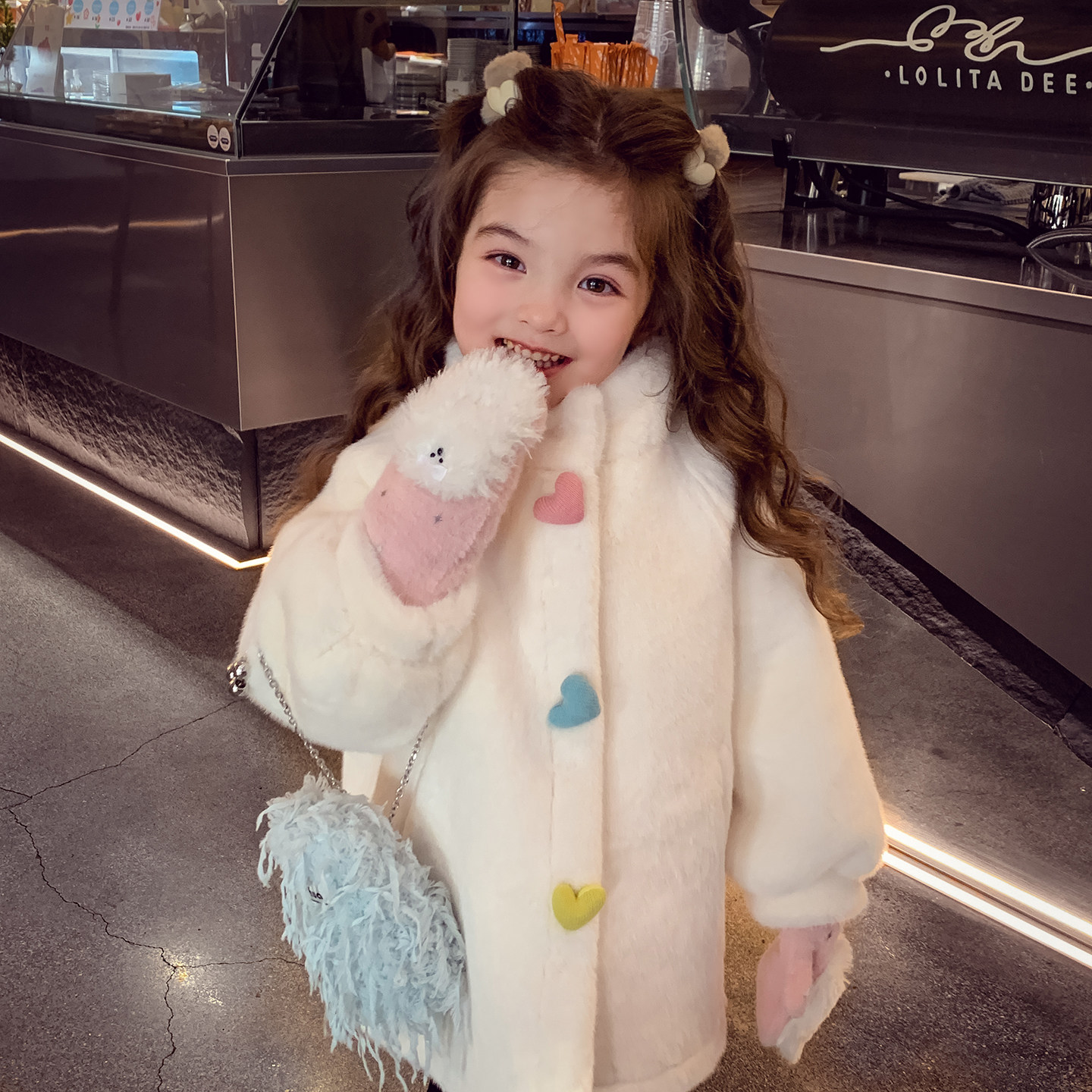 女童毛毛外套冬装新款儿童加厚保暖仿皮草大衣小女孩中长款上衣,淘宝优惠券,粉丝福利购,淘宝优惠卷