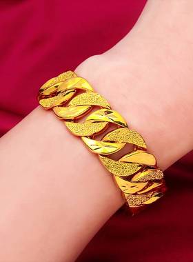 麻花镀24K仿黄金土豪手链 20mm宽手表链沙金手链 送父亲男友礼