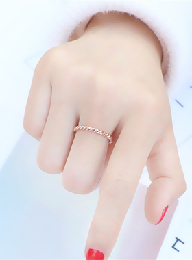 港风麻花素圈戒指18k女钛钢小指