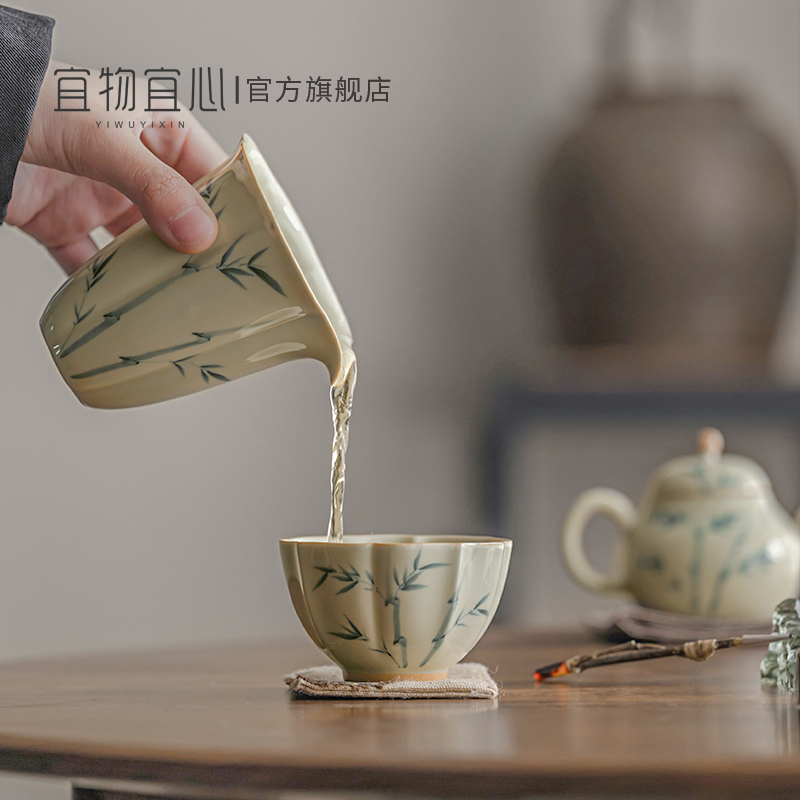 手绘竹韵卿语功夫功道茶杯高级公道杯陶瓷分茶器茶具茶海单个公杯-图2