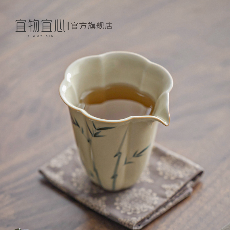 手绘竹韵卿语功夫功道茶杯高级公道杯陶瓷分茶器茶具茶海单个公杯-图0
