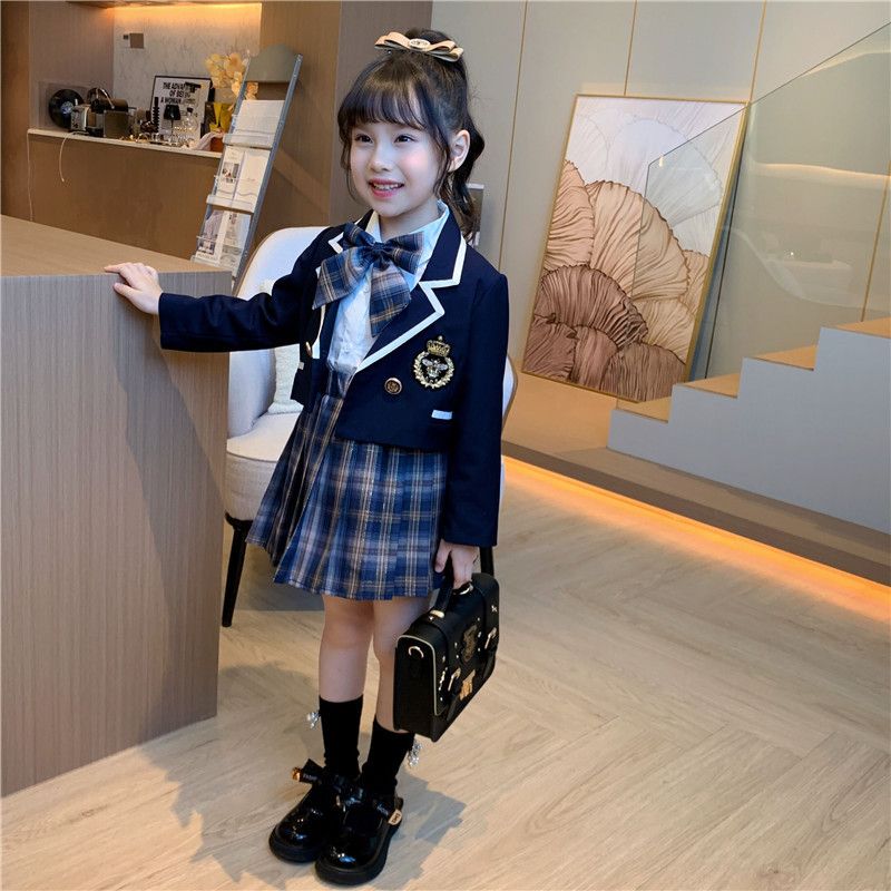 新品巴拉巴拉女童学院风套装2023新款中大童三件套洋气jk制服儿童-图1