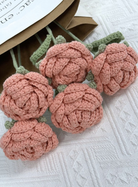 毛线编织花成品外翻尖角玫瑰针织花送生日圣诞礼物钩织仿真花花束