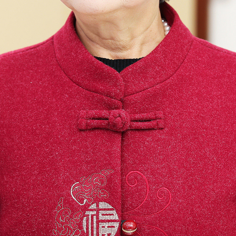 中老年人春秋外套奶奶过寿唐装毛呢 延禧中老年女装