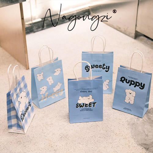 puppy系烘焙手提袋甜品打包袋定制面包蛋糕店外卖小袋子牛皮纸袋 - 图0