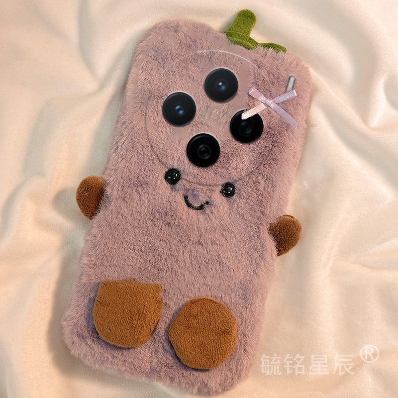 适用vivox200手机壳x200mini毛绒x100s紫色x100pro+x100ultra茄子x90s十x80雪人x70韩系xnote情侣秋冬x60tpro - 图0