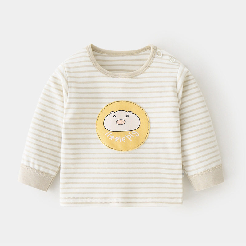 婴儿纯棉单上秋衣服条纹男女童春秋宝宝内衣打底衫童装肩开T恤,淘宝优惠券,粉丝福利购,淘宝优惠卷