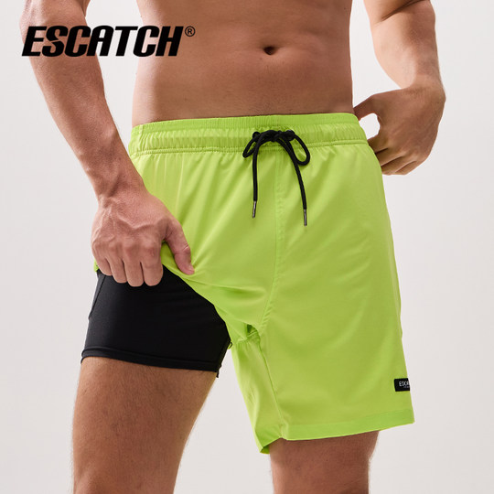 泳裤男双层防尴尬速干游泳裤宽松男士沙滩裤冲浪短裤温泉游泳套装