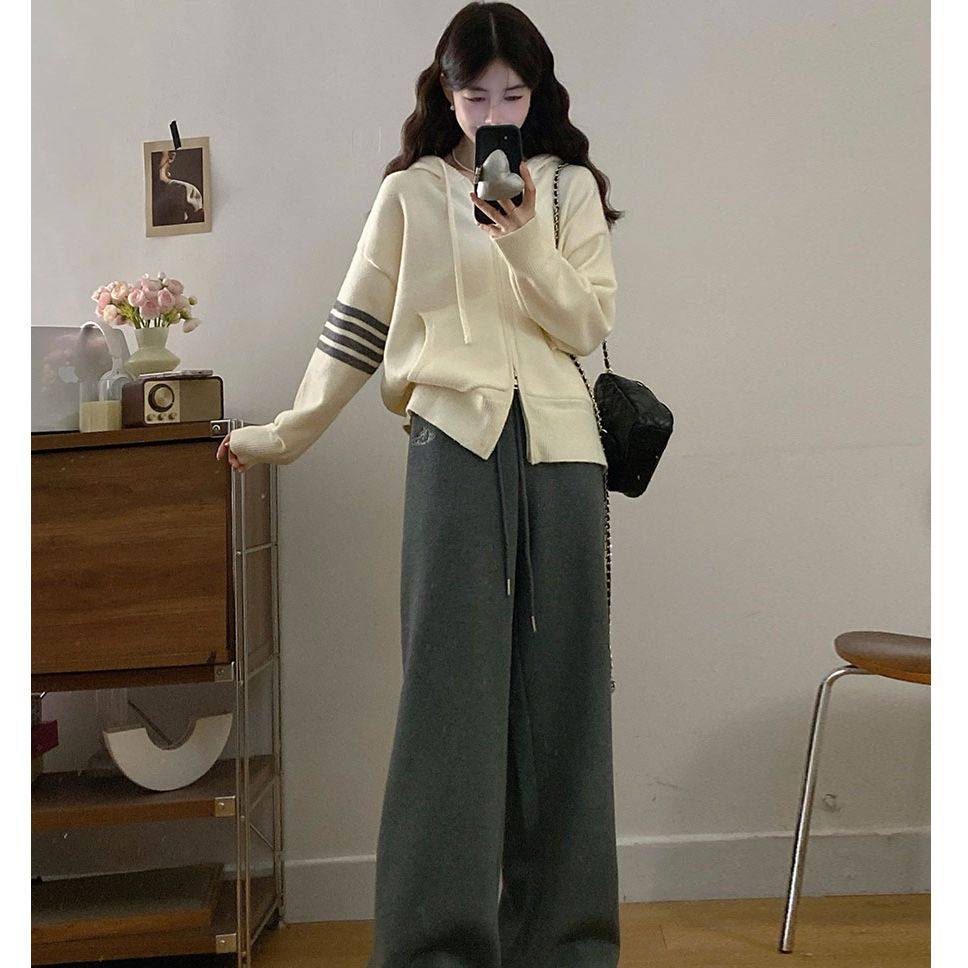 大码女装显瘦韩系连帽毛衣针织外套+宽松加绒加厚阔腿卫裤,淘宝优惠券,粉丝福利购,淘宝优惠卷