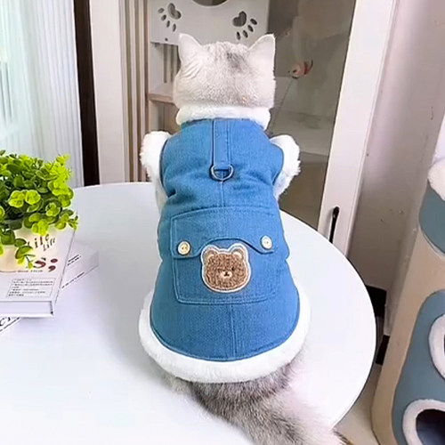 猫咪衣服秋冬款加绒保暖牛仔马甲金渐层布偶英短宠物小狗狗防掉毛 - 图0
