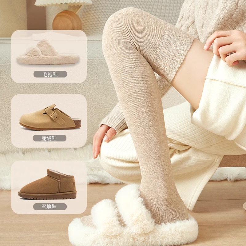护膝袜子女款秋冬款加绒加厚长筒高筒月子保暖膝盖腿套冬季过膝袜 - 图2