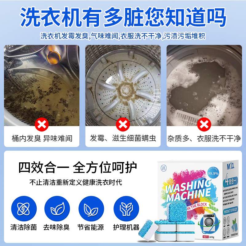 德国洗衣机槽清洗剂泡腾片去污渍神器滚筒专用强力除垢杀菌清洁片 - 图0