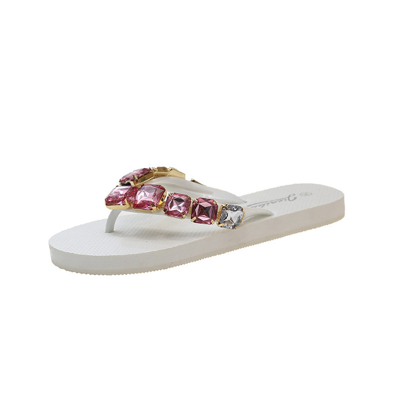 水钻人字拖夹趾拖外穿坡跟防滑大方糖平底夹脚方钻纯色沙滩人字拖,淘宝优惠券,粉丝福利购,淘宝优惠卷