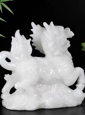 天然白玉麒麟摆件一对公母白玉石麒麟家居装饰品客厅玄关招财瑞兽