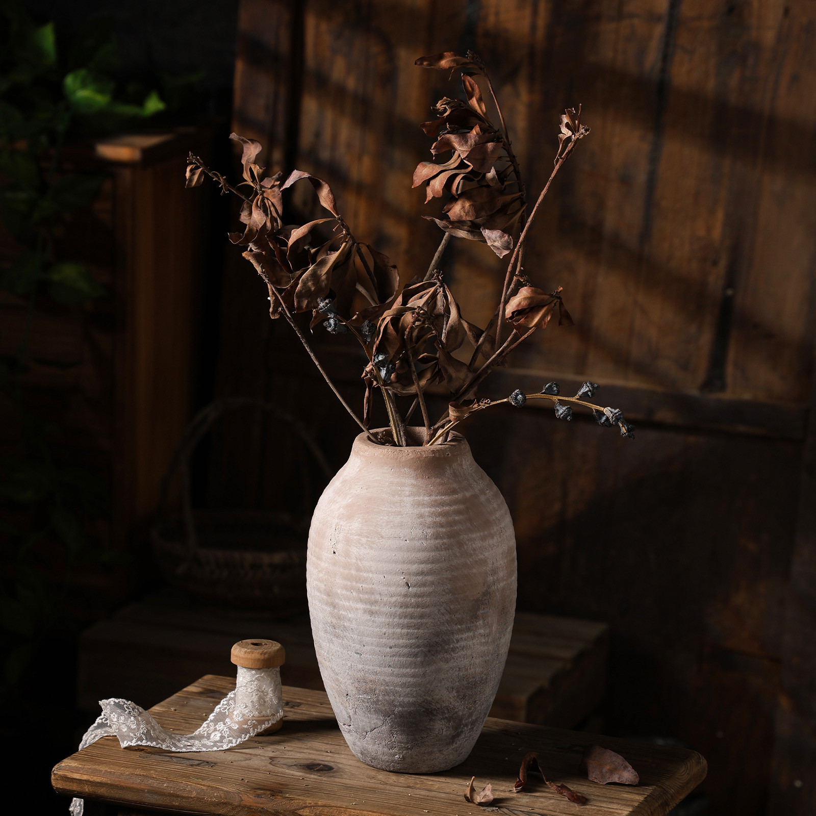 侘寂风花瓶陶瓷高级感陶罐软装客厅复古玄关电视柜装饰品民宿插花,淘宝优惠券,粉丝福利购,淘宝优惠卷