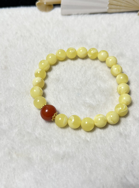 天然原矿新蜜卡8mm圆珠白花手串时尚百搭款