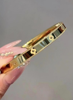 金包银万花筒手镯女幸运四叶草手环实心黄金色素圈镯子送女友礼物