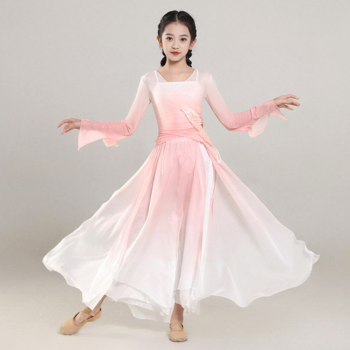 儿童古典舞女童蝴蝶粉绿纱衣中国风仙气练功服扇子舞飘逸演出服女 - 图1