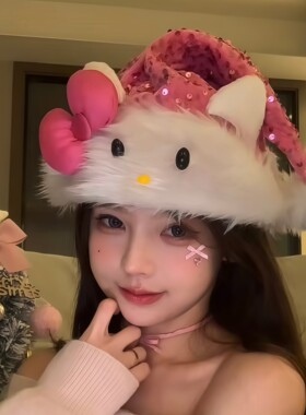 圣诞美神！圣诞帽可爱猫头蝴蝶结亮片帽子公主装饰拍照出片道具帽