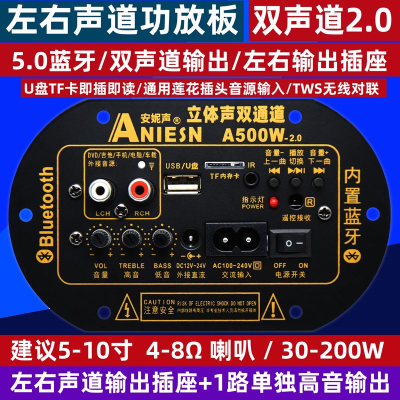 双话筒消原唱双声道立体声低音炮功放板家用220v车载12v24v通用蓝-图2