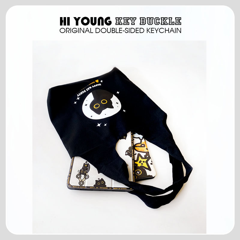 「蹲蹲猫帆布包」HiYOUNG原创斜跨包休闲大容量学生手提托特包包,淘宝优惠券,粉丝福利购,淘宝优惠卷