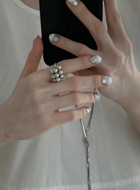 韩代欧尼同款earlobe银珠葡萄串开口戒高冷质感吸睛指环流苏手饰