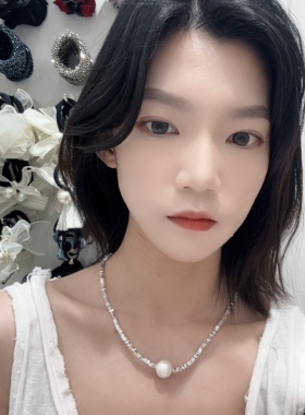 0318韩国东大门代购thequeen项链 不规则风银串贝珠项链高级闪亮