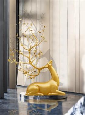 不锈钢梅花鹿雕塑现代酒店大堂艺术大角鹿摆件售楼部婚庆动物装饰