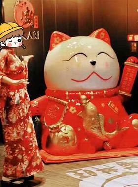 玻璃钢招财猫雕塑日本料理烤肉店吉祥物大型商场日式网红拍照摆件