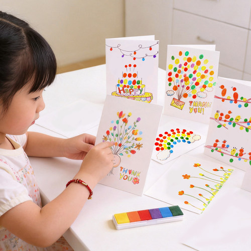 儿童手工贺卡diy材料包手指画套装亲子卡片幼儿园同学生日礼物 - 图2