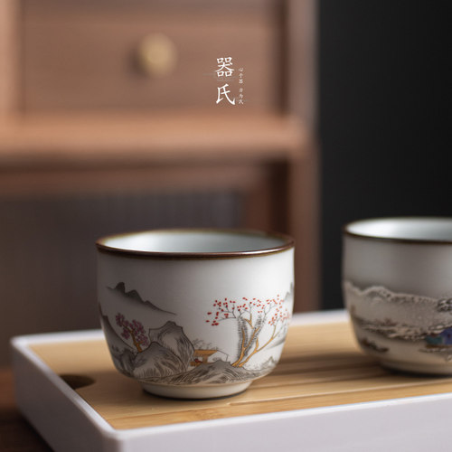 器氏 铁胎汝窑品茗杯单杯个人杯家用复古功夫茶杯陶瓷主人杯茶盏 - 图1