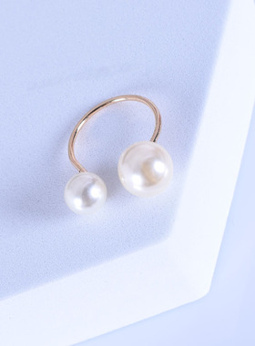 清库存 大小珍珠开口戒指女金色银色珠子时髦食指戒女孩地摊饰品