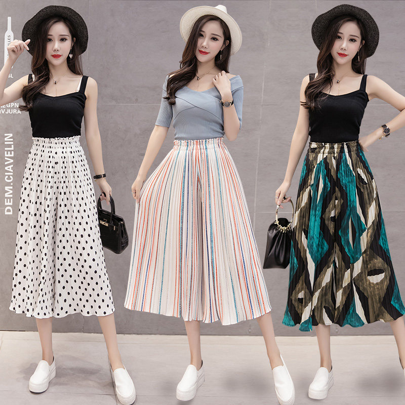 七分夏季宽松雪纺百褶坠感阔腿裤 和依权休闲裤