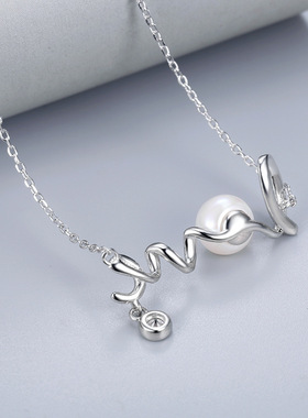 日系coss koko情人节love项链女s925银简约淡水珍珠锁骨链diy