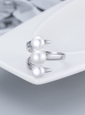 日系coss koko珍珠指环s925银时尚戒指女diy潮人食指尾戒