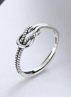 日系coss koko麻花打结戒指女s925银嘻哈朋克泰银复古开口戒食指