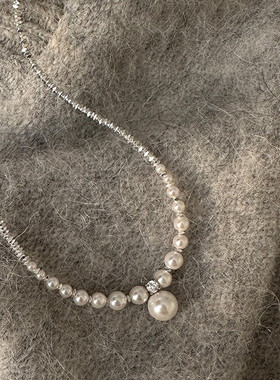 日系coss koko碎银子渐变珍珠项链女925银法式冷淡高级感套链