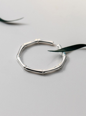 日系coss koko竹节戒指女s925银简约时尚百搭小众设计感细圈开口