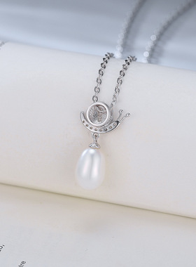 日系coss kokos925银蜗牛项坠锁骨链时尚百搭微镶珍珠吊坠diy