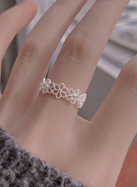 日系coss kokos925银花朵戒指女简约设计指环轻奢年新款小众食指