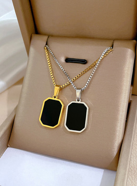 日系coss koko几何方形女锁骨链s925银方牌复古项链女小众设计感