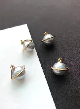 日系coss kokos925银镀18k金土星珍珠项链女百搭简约气质立体diy