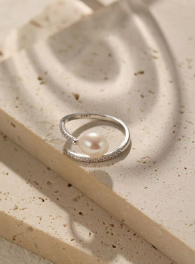 日系coss koko通体s925银蛇形线条珍珠戒指女秋冬简约时尚高级感