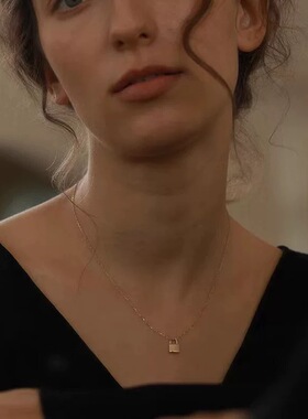 日系coss kokos925银光面锁头项链女简约时尚百搭气质精致小众