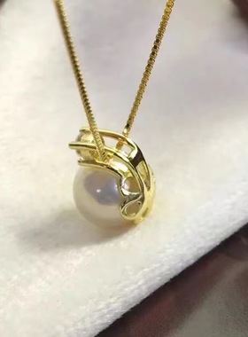 日系coss kokos925银单坠吊坠空托银托配10-12mm正圆珍珠项链