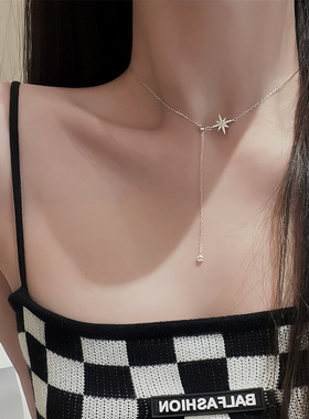 日系coss kokos925银精致八芒星流苏锆石锁骨链女小众设计高级