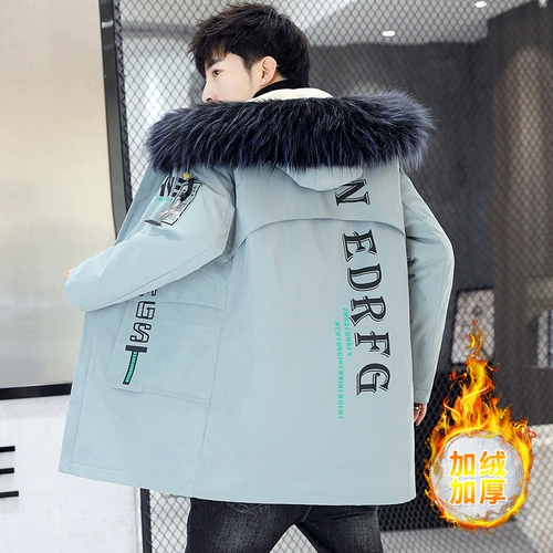 Хлопковая куртка, длинный утепленный трендовый пуховик с пухом, в корейском стиле, средней длины, коллекция 2021