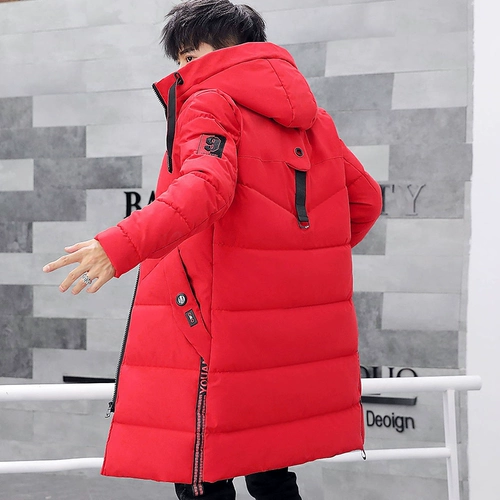 Длинная демисезонная куртка для мальчиков, пуховик с пухом, красный оберег на день рождения, средней длины, 2023, в корейском стиле, облегающий крой