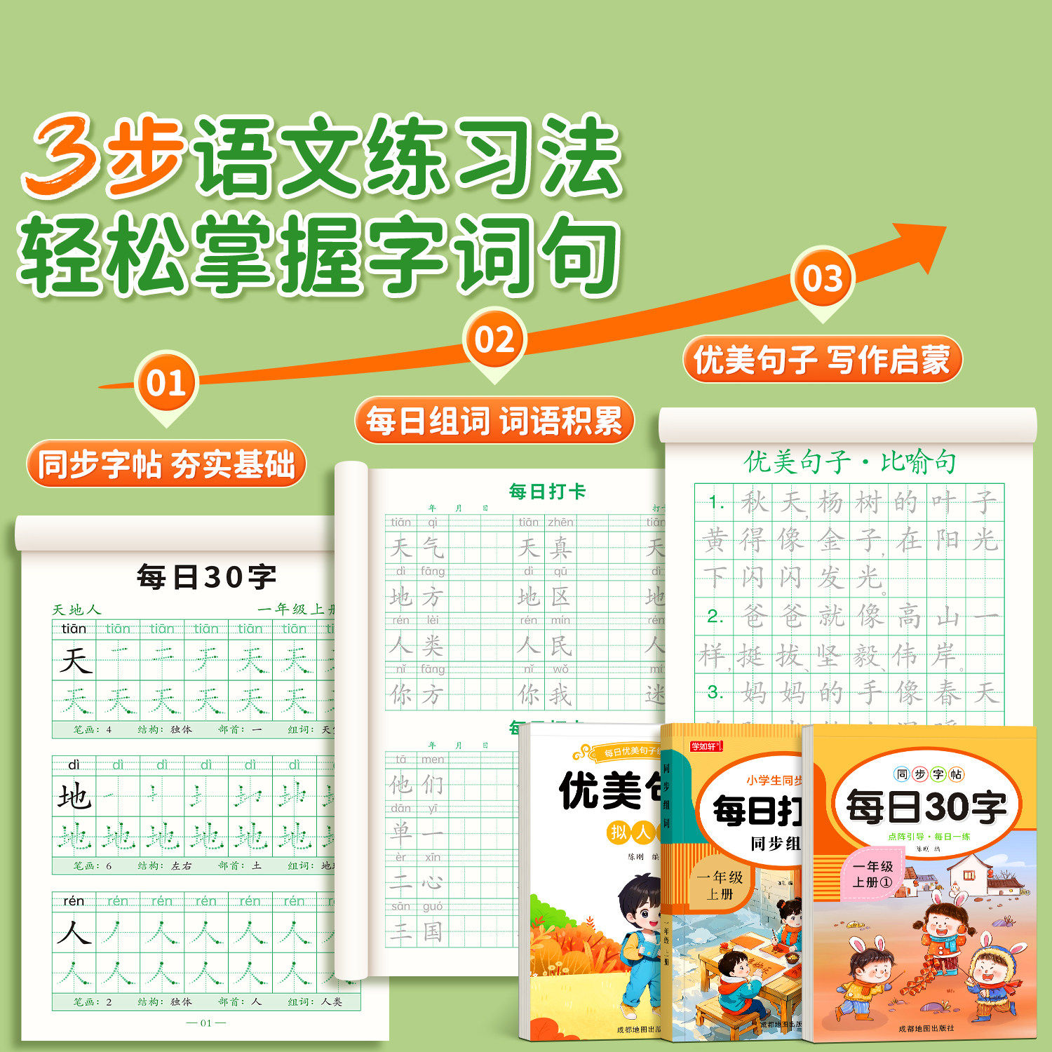 一年级减压同步字帖每日30字小学生点阵笔画笔顺控笔训练字帖二三年级上下册练字帖每日一练人教版语文描红专用练字本硬笔书法楷书